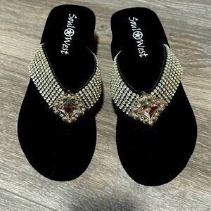Soul West black rhinestone flip flops. Brand New
